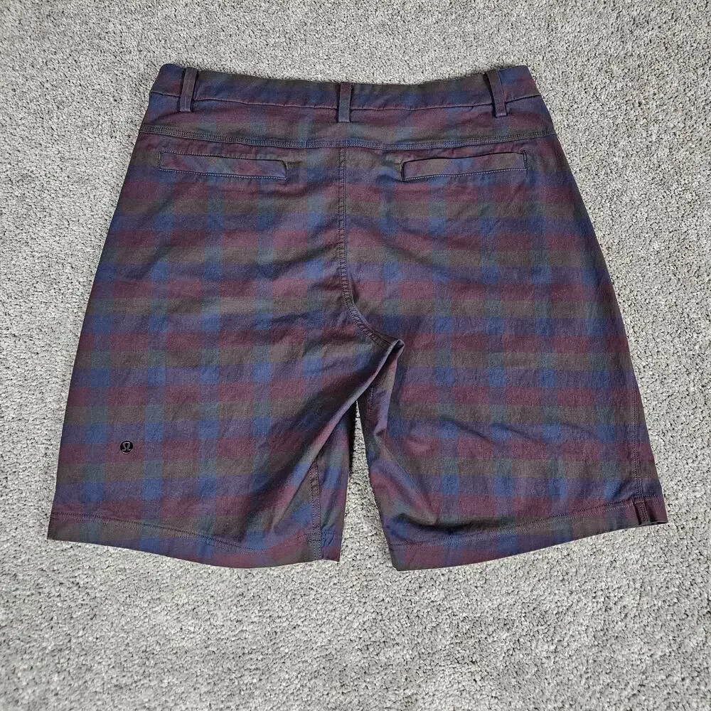 Lululemon Commission Shorts Mens 38 Blue Maroon Plaid Check Stretch‎ 10